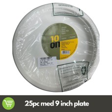 10 ON DISPOSABLE WHITE PULP PLATES MEDIUM 9 INCHES